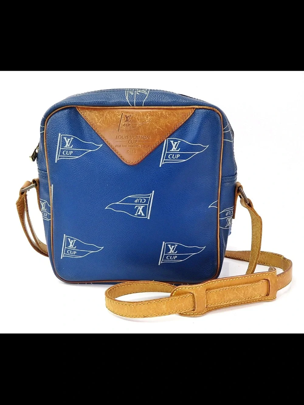 Louis Vuitton Blue and Tan Messenger Bag with LV Cup Motif
